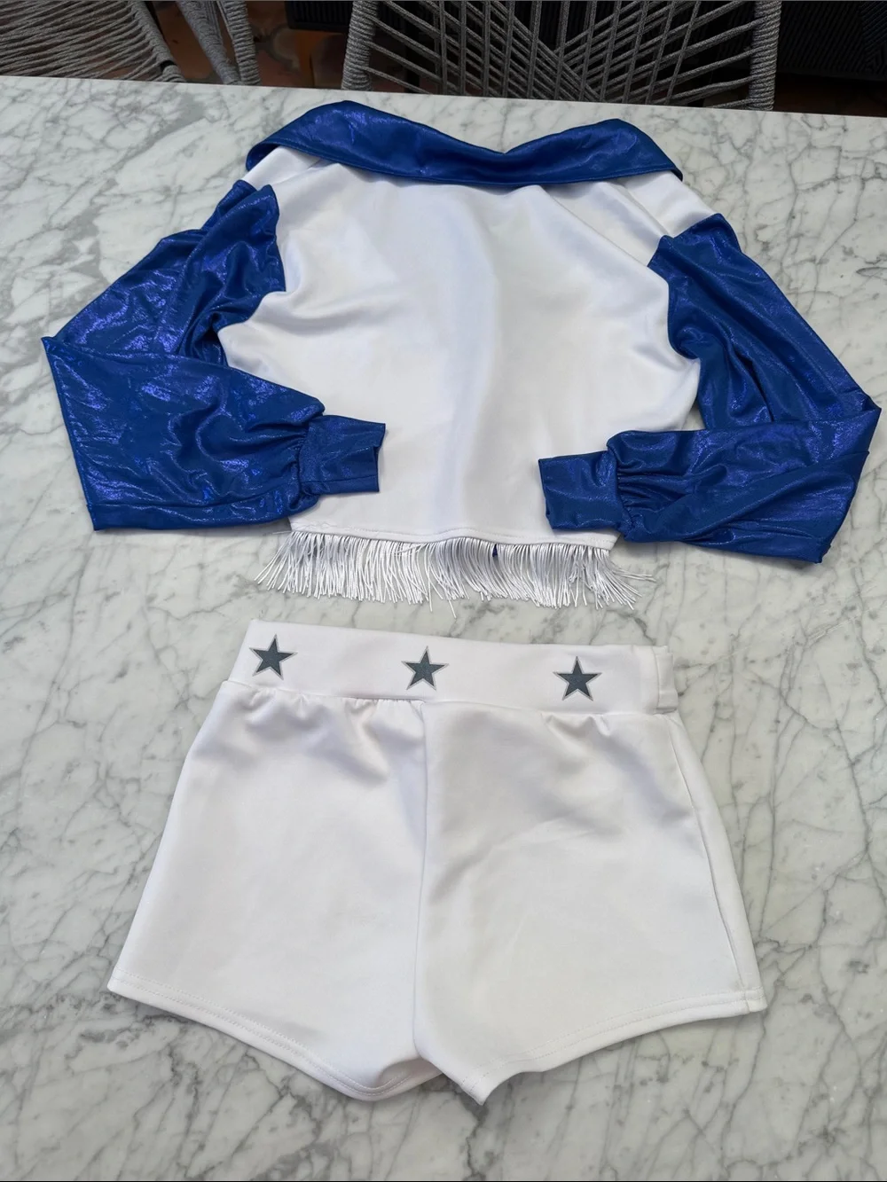 Dallas Cowgirls Cheer Outfit Sz Women’s S Blue White Star Fringe Set - Picture 5 of 9
